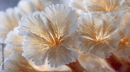 Close-up of delicate, lacy coral-like organisms