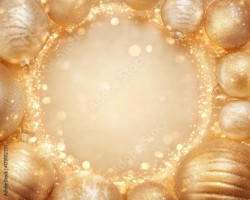 Elegant gold christmas ornaments with sparkling glitter frame