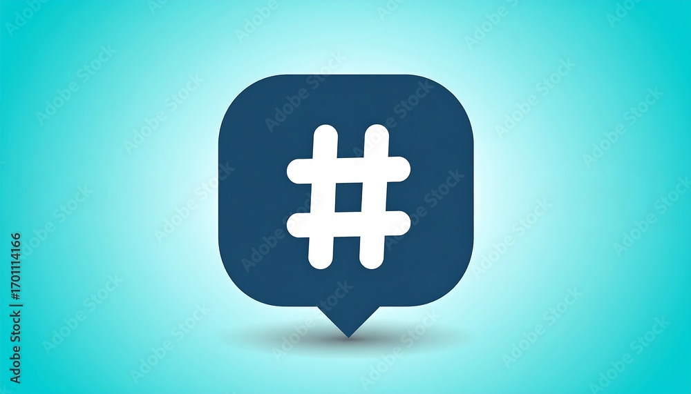Obraz premium A stylized hashtag symbol is presented within a dark-blue speech bubble on a light-blue background.