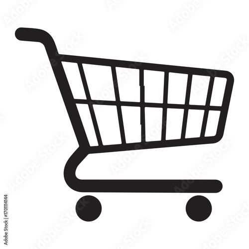 Simple black silhouette of a shopping cart on a white background