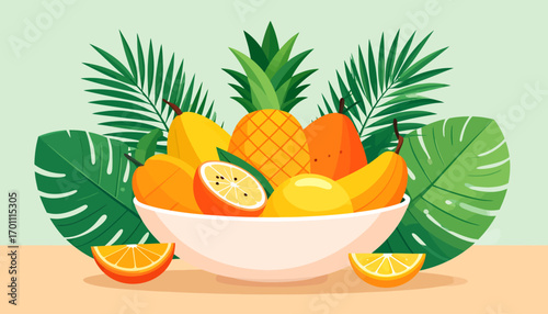 Tropical Fruit Bowl A Summer Delight of Mangoes, Pineapple, and Citrus