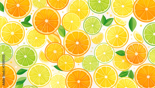 Vibrant Citrus Medley An Appetizing Composition of Orange, Lemon, and Lime Slices