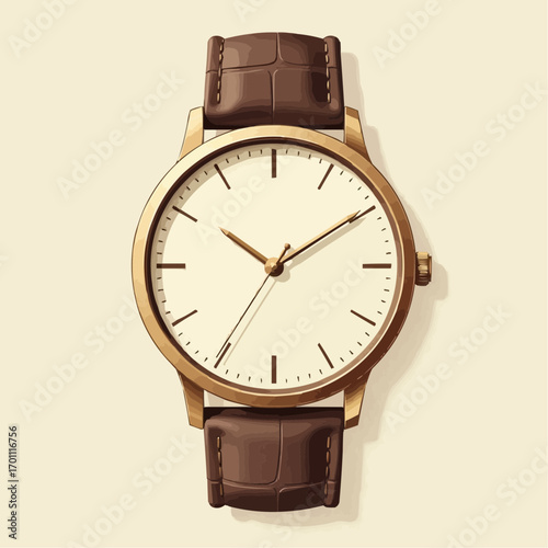Elegant wristwatch with a brown leather strap and minimalistic design on a light background
