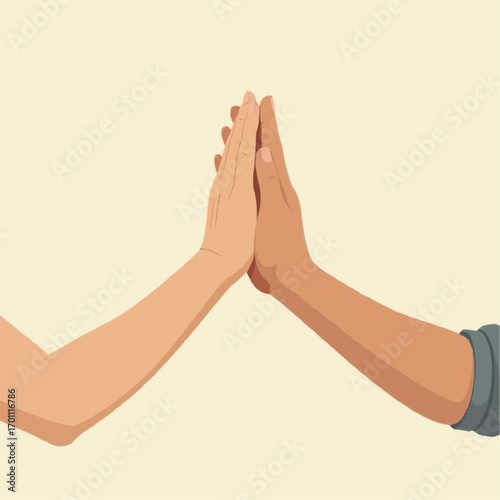 Close-up of two hands touching in a warm gesture on a light background