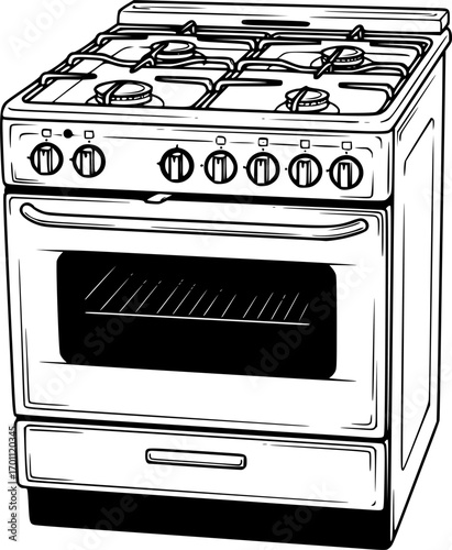 silhouette vector of illustration of a gas stove oven for cooking in isolated on white background svg png