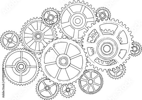 silhouette vector of Mechanical gears interlocking illustration isolated on white background svg png