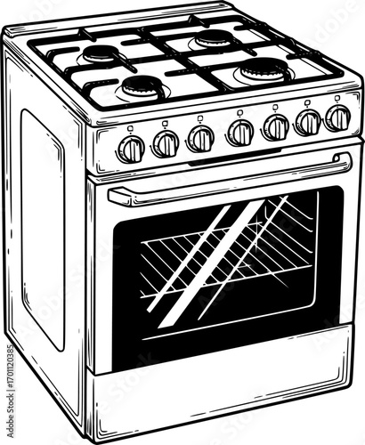 silhouette vector of illustration of a gas stove oven for cooking in isolated on white background svg png