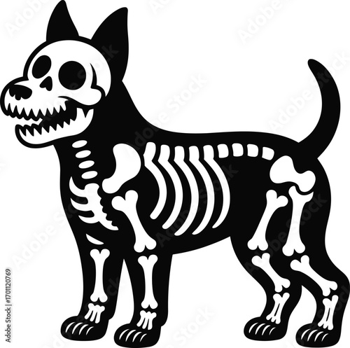 Halloween Skeleton Dog Silhouette Illustration