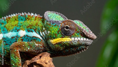 Colorful chameleon on branch