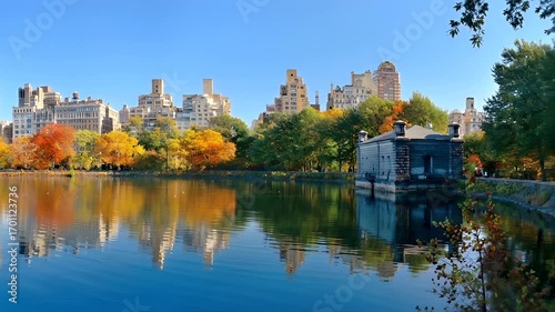 Central park. Manhattan, New York City. Aerial view of Central Park during autumn, New York City.