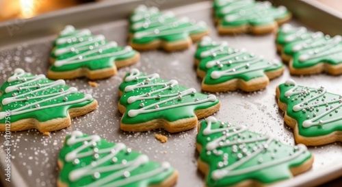 Festive Christmas Tree Cookies on Baking Sheet