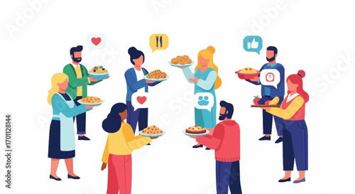 Diverse Group of People Sharing Food at a Community Event, Promoting Togetherness and Generosity, Ideal for Charity Campaigns and Social Gatherings