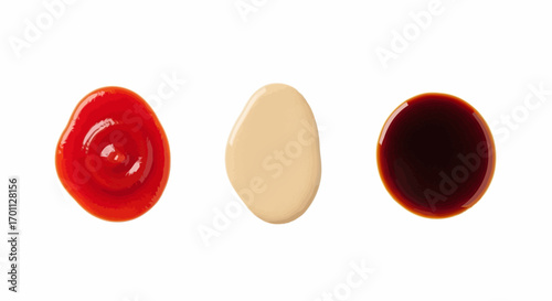 Assorted Condiment Sauces Isolated on White Background for Culinary Presentations and Recipe Illustrations or Ingredient Visuals in Food Blogs
