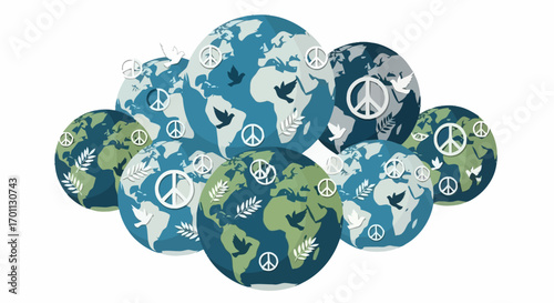 Symbolic Globes Displaying Peace Doves and Unity for Global Harmony Initiatives, International Relations, and Promoting Worldwide Cooperation