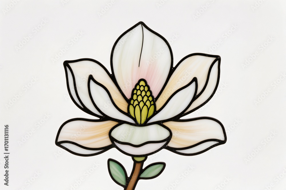 Naklejka premium A 3d artwork of Magnolia illustration blending watercolor and ink brush, Asian art, white base