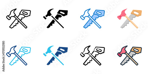 Carpentry icon set multiple style collection 
