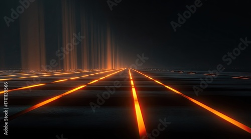 Dark futuristic pathway with glowing orange lines