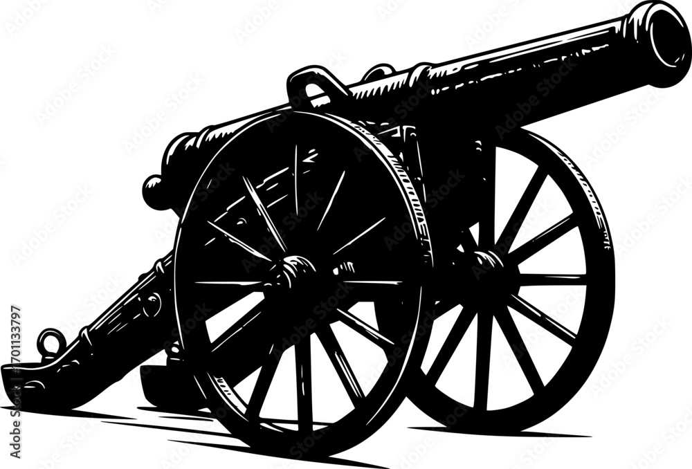 Fototapeta premium Vintage cannon vector illustration. Design element for poster, card, banner, t shirt, logo, label. Vector illustration 
