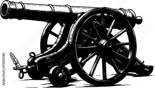 Vintage cannon vector illustration. Design element for poster, card, banner, t shirt, logo, label. Vector illustration
