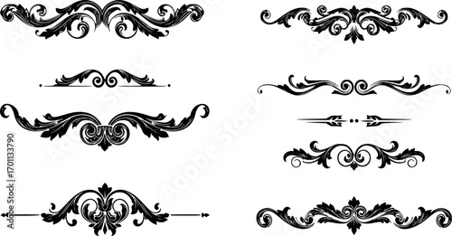 Calligraphy filigree lines Text dividers, vintage Flourishes decorative Scrolls, wedding Ornate, fancy elegant page Separators design elements, Header Swirls menu card,s Ornamental Border