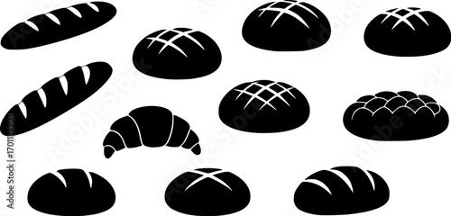 Set of bread icon silhouette design vector art illustration
