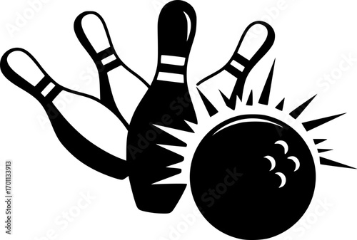 Bowling ball strike pin silhouette vector illustration isolated on a white background
