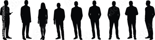Silhouettes of Business People Standing in Line – Office Team Concept Featuring Men and Woman for Corporate, Leadership, and Organization