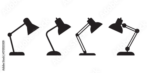 Lamp light silhouette, Desk lamp light silhouette vector set on white background 
