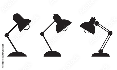 Lamp light silhouette, Desk lamp light silhouette vector set on white background 
