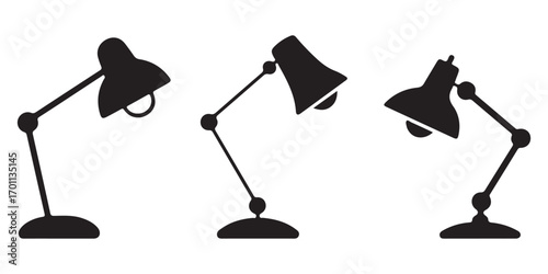 Lamp light silhouette, Desk lamp light silhouette vector set on white background 