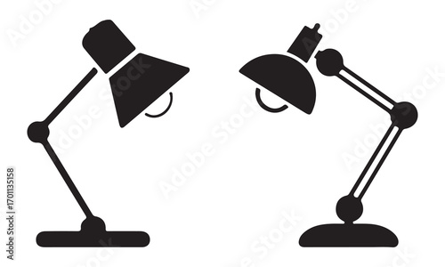 Lamp light silhouette, Desk lamp light silhouette vector set on white background 