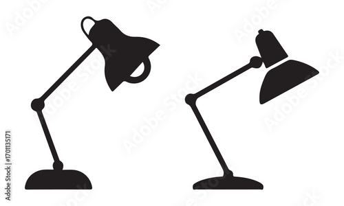 Lamp light silhouette, Desk lamp light silhouette vector set on white background 