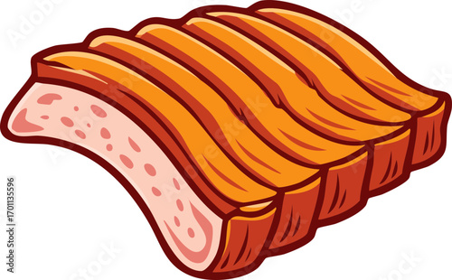 Illustration of a Ribs, Cut Out Clipart. Butchery food assortment for grocery store. Vector cartoon illustration.
