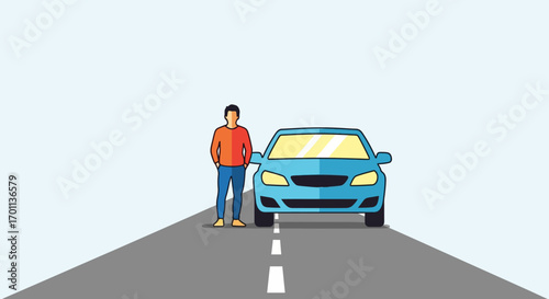 Man Standing Beside a Car on a Road A Journey Begins