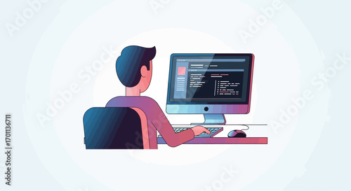 Person working on computer, coding, programming, software development, developer, creating