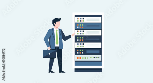 Dedicated IT professional managing critical server infrastructure, representing data center operations, network security, and essential digital technology solutions for business continuity