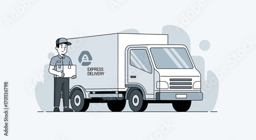 Express Delivery Illustration of a Courier with a Truck
