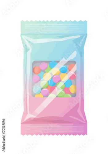 Colorful Candy Balls in a Pastel Plastic Bag.
