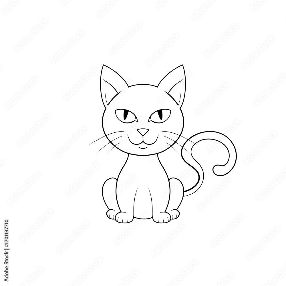 Fototapeta premium Halloween cat sitting October autumn fall clip art hand drawn black and white