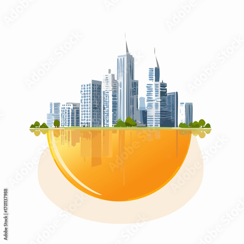 Cityscape on Orange Sphere Illustration
