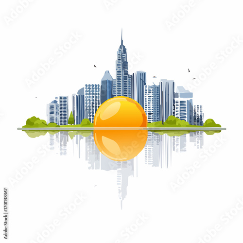 Modern Cityscape Sunrise Reflection