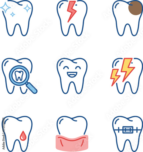 Dental Service Pixel Perfect Line Color Icons Set - Cosmetic Dentistry and Stomatology

