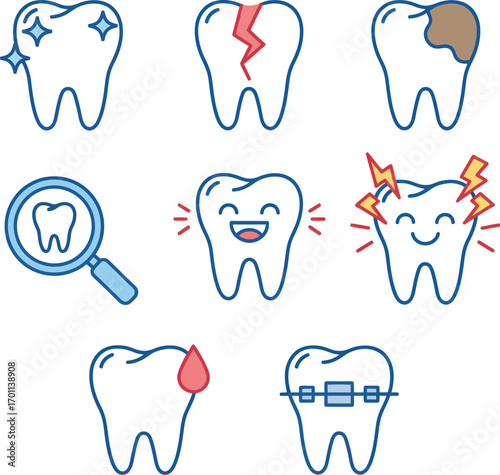 Dental Service Pixel Perfect Line Color Icons Set - Cosmetic Dentistry and Stomatology

