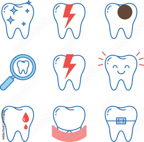 Dental Service Pixel Perfect Line Color Icons Set - Cosmetic Dentistry and Stomatology

