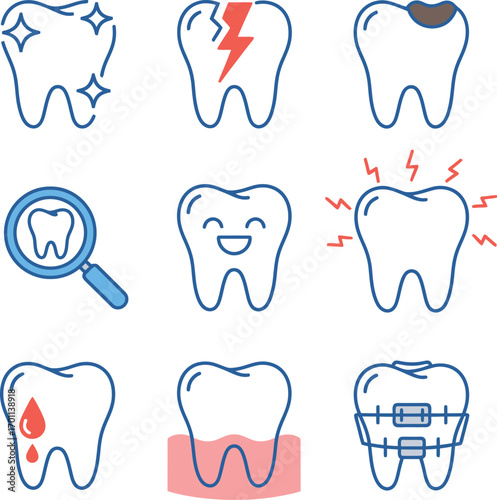 Dental Service Pixel Perfect Line Color Icons Set - Cosmetic Dentistry and Stomatology

