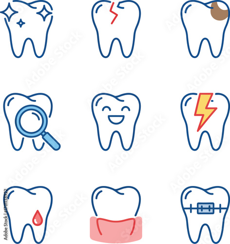 Dental Service Pixel Perfect Line Color Icons Set - Cosmetic Dentistry and Stomatology

