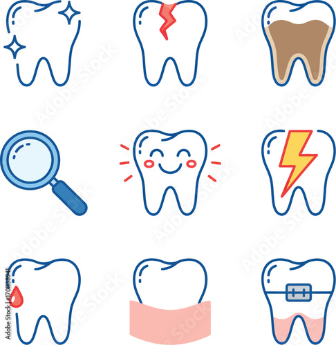 Dental Service Pixel Perfect Line Color Icons Set - Cosmetic Dentistry and Stomatology

