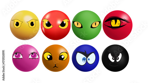 Happy Easter egg set with cute faces and cartoon expressions