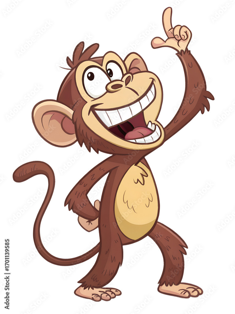 Obraz premium Grinning Monkey PNG – Funny Cartoon Ape Character, Exaggerated Expression, Isolated on Transparent Background