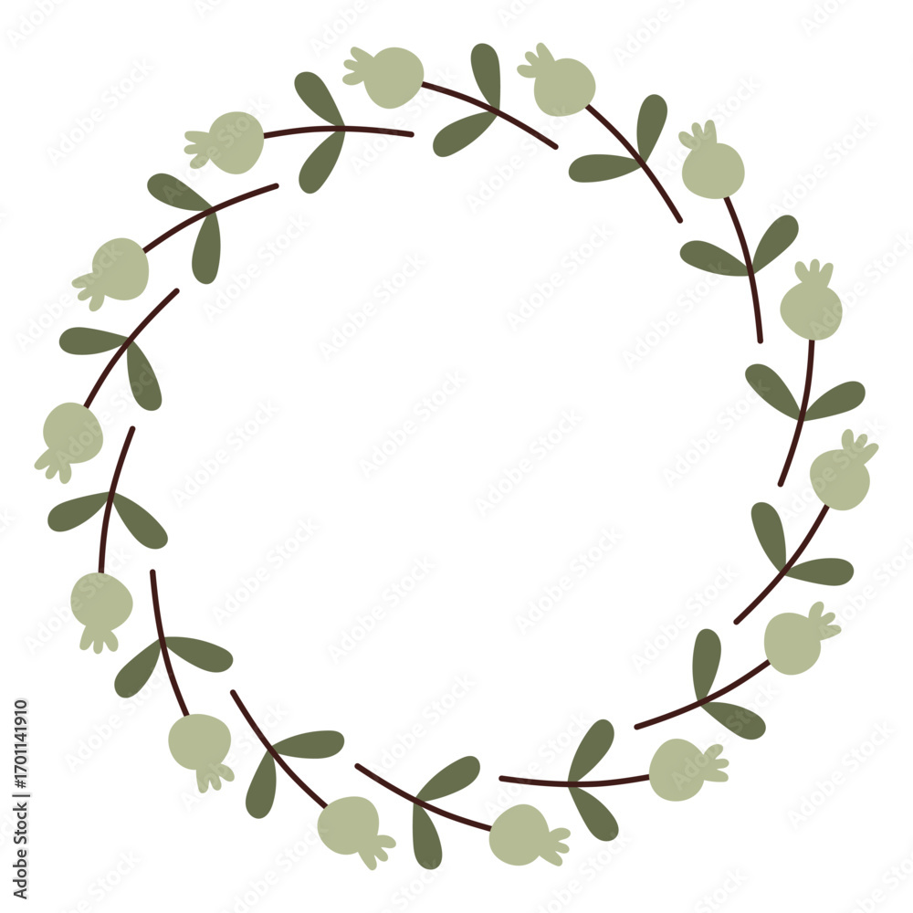 Fototapeta premium Autumn berry circle frame. Round border made of fall berries. The berries have different shapes and are arranged in a circle. Vector flat isolated on white background.